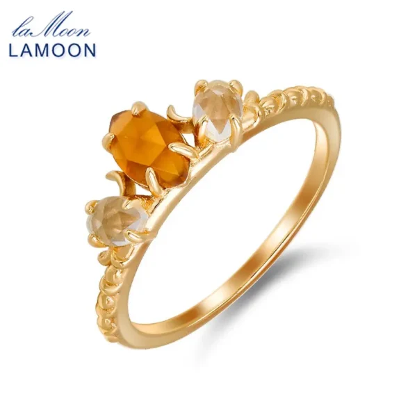 LAMOON-Bague en pierre précieuse grenat orange naturel pour femme, bague en cristal rétro élégant, argent regardé 925, plaqué or, bijoux fins